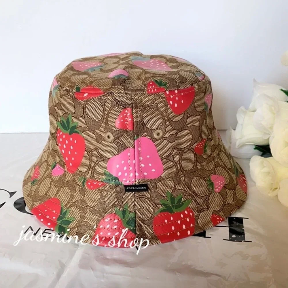NWT Coach Signature Wild Strawberry Print Bucket Hat CH392 - Picture 4 of 11